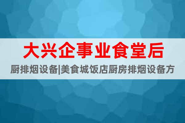 大興企事業(yè)食堂后廚排煙設備|美食城飯店廚房排煙設備方案