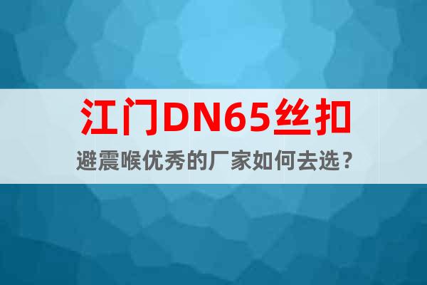 江门DN65丝扣避震喉优秀的厂家如何去选？