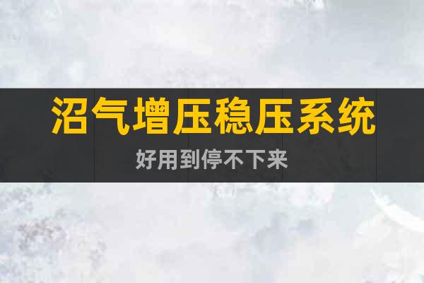 沼氣增壓穩壓系統好用到停不下來