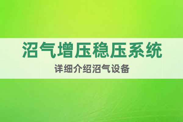沼氣增壓穩(wěn)壓系統(tǒng)詳細(xì)介紹沼氣設(shè)備