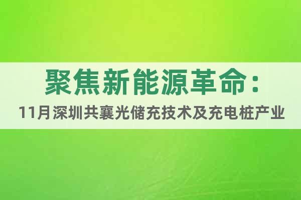 聚焦新能源革命：11月深圳共襄光儲充技術(shù)及充電樁產(chǎn)業(yè)發(fā)展盛舉