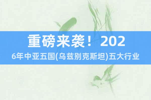 重磅来袭！2026年中亚五国(乌兹别克斯坦)五大行业展览会