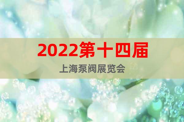 2022第十四届上海泵阀展览会