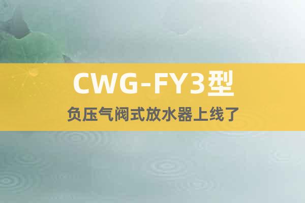 CWG-FY3型负压气阀式放水器上线了