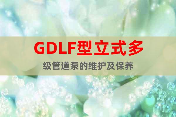 GDLF型立式多级管道泵的维护及保养